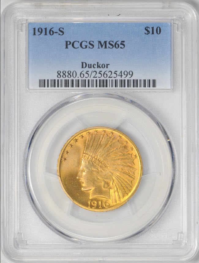 アメリカ 10ドル金貨インディアンヘッド1916-S $10PCGS MS65