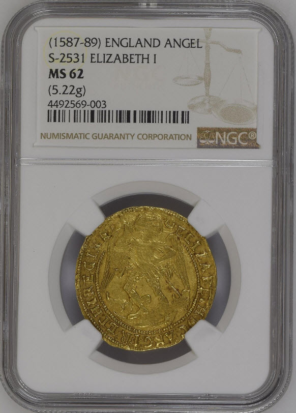 グレートブリテン エリザベス1世(1587-1589)　エンジェル金貨　MS62　NGC