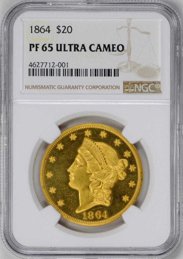 アンティークコイン アメリカ 20ドルプルーフ金貨リバティヘッド1864 $20 Liberty Head Double EaglePF65UCAM NGC