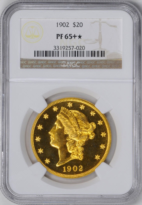 アンティークコイン アメリカ 20ドルプルーフ金貨リバティヘッド1902 $20 Liberty Head Double Eagle PF65+スターNGC