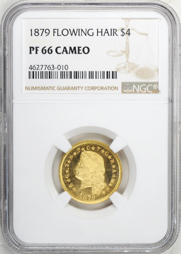 アメリカアンティークコイン4ドルステラ金貨1879 Stella $4 NGC PF 66 CAM フローイングヘア