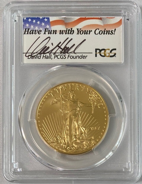 【動画あり】50ドル金貨 ゴールドイーグル 2017 $50PCGS MS70ファーストデイ デビッドホールサイン入り