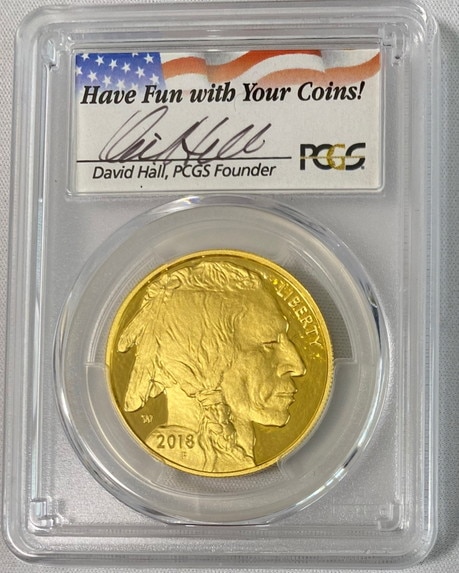 アメリカ2018-Wバッファロー金貨50ドル　1オンス　PCGS　PR70DCAMファーストストライク   デビッドホールサイン入り