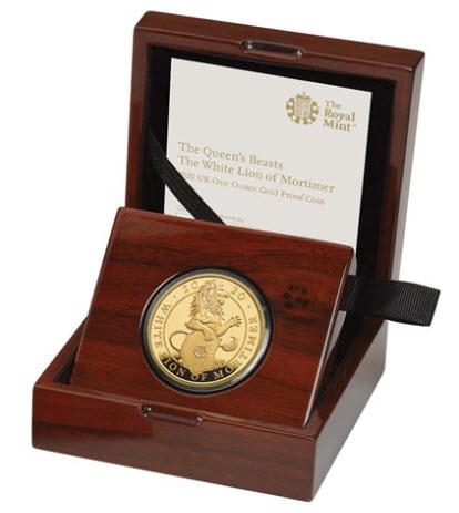 グレートブリテン　クイーンズビースト 2020年ホワイトライオン100ポンド純金プルーフ金貨箱付き