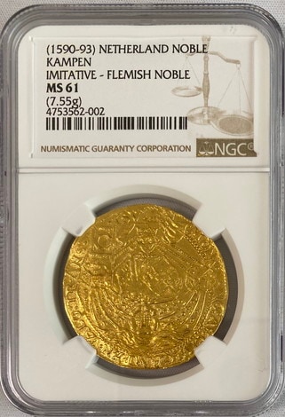 オランダフィリップ2世(1590-93)ローズノーブル金貨NGC-MS61