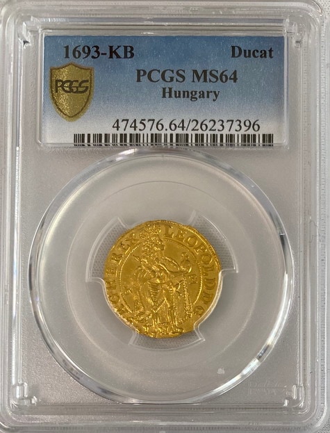 ハンガリー　1693-KB年レオポルト1世ダカット金貨PCGS-MS64