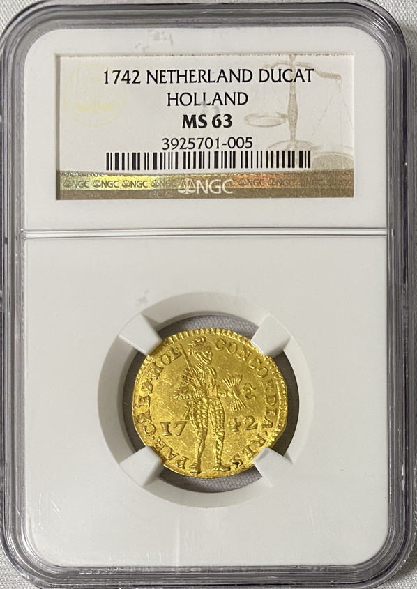 オランダ　1742年ダカット金貨NGC-MS63