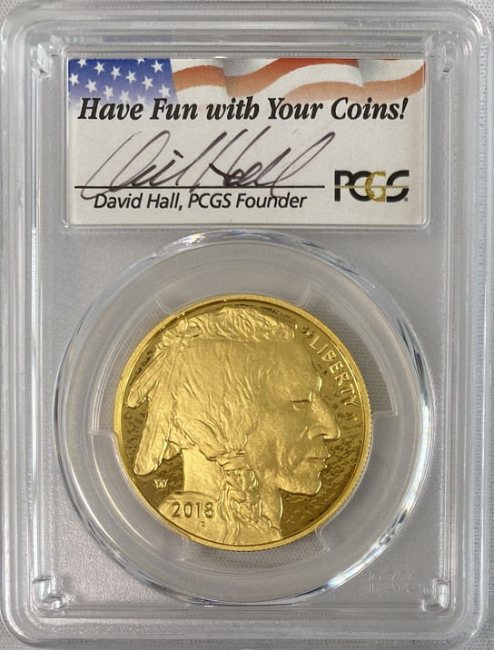 アメリカ2018-Wバッファロー金貨50ドル　1オンス　PCGS　PR70DCAMファーストストライク   デビッドホールサイン入り35655993