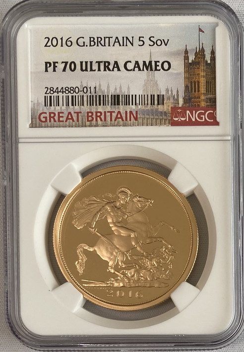 【動画あり】グレートブリテン2016年エリザベスII世5ポンドプルーフ-ジェームズバトラー金貨NGC-PF70UCAM