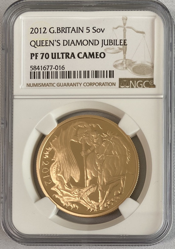 【超人気】グレートブリテン2012年エリザベスII世ドラゴンスレイヤー5ポンドプルーフ金貨NGC-PF70UCAM