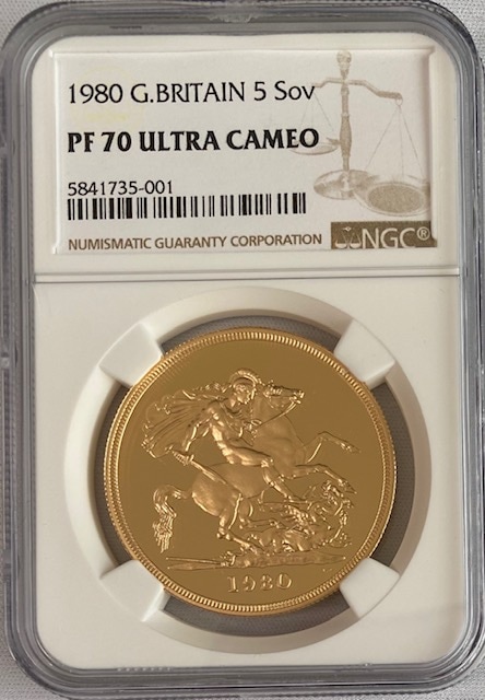 グレートブリテン1980年エリザベス女王5ポンド（第二世代）金貨NGC-PF70UCAM