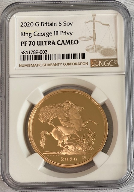 グレートブリテン2020年エリザベスII世5ポンドプルーフ金貨NGC-PF70UCAM