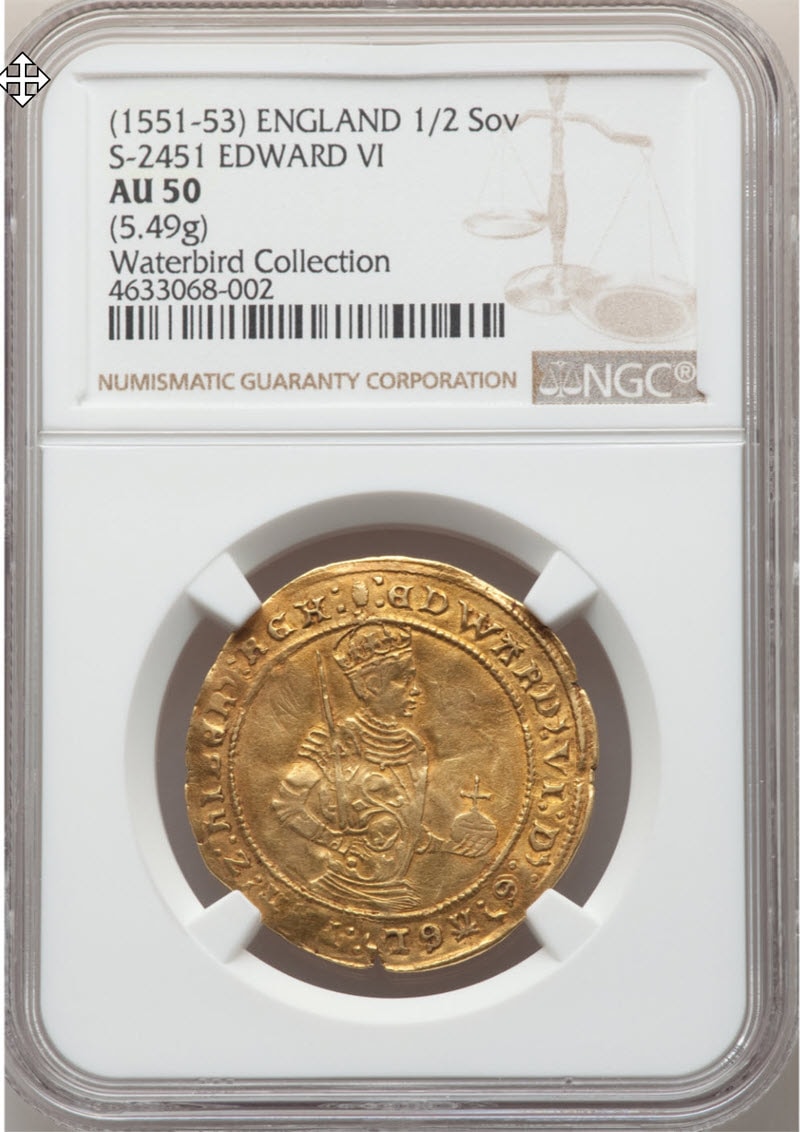 【動画あり】エドワード6世(1547-1553)1/2ソブリン金貨ND(1551-1553)AU50 NGC