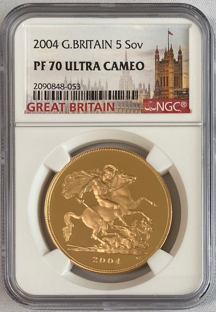 【動画あり】グレートブリテン2004年エリザベスII世5ポンドプルーフ金貨NGC-PF70UCAM