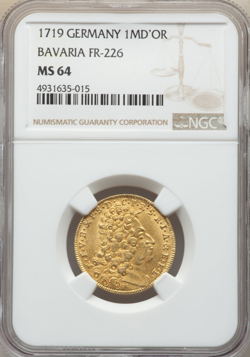 【動画あり】ドイツ・バイエルン マキシミリアン2世 エマヌエルゴールド マキシミリアンドール 1719 MS64 NGC