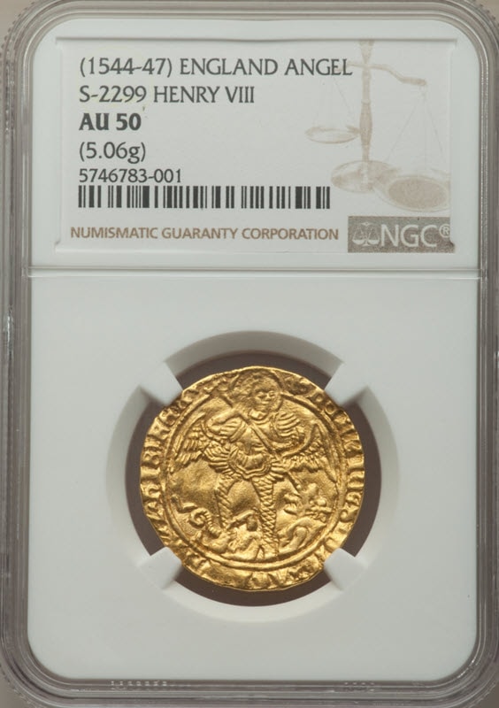 【動画あり】グレートブリテン ヘンリー8世 (1509-1547) ゴールドエンジェル ND (1544-1547) AU50 NGC