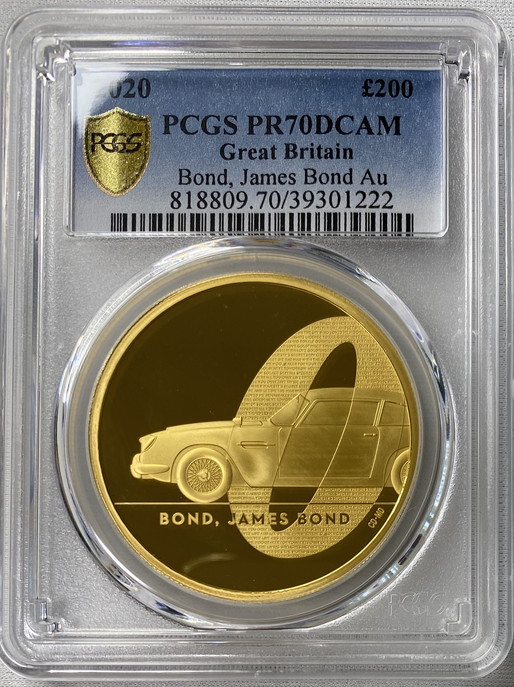 【動画あり】グレートブリテン2020年エリザベスII世2オンス200ポンドプルーフ純金金貨ジェームズボンド007PCGS社PR70DCAM箱付き-39607903