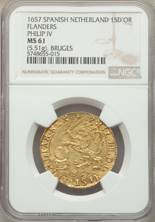 【動画あり】スペイン フェリペ4世 ゴールドソブリン 1SD'Or 1657 MS61 NGC