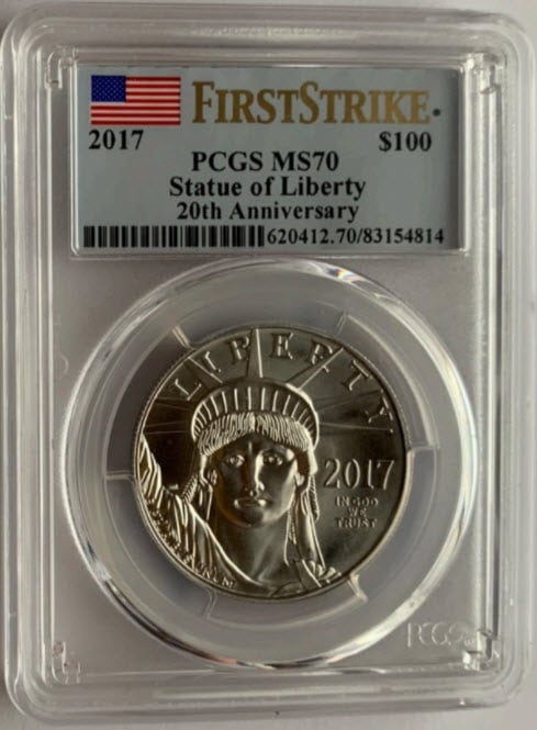 2017年プラチナイーグル 100ドル 1オンス2017 $100 Platinum Eagle-PCGS-MS70ファーストストライク