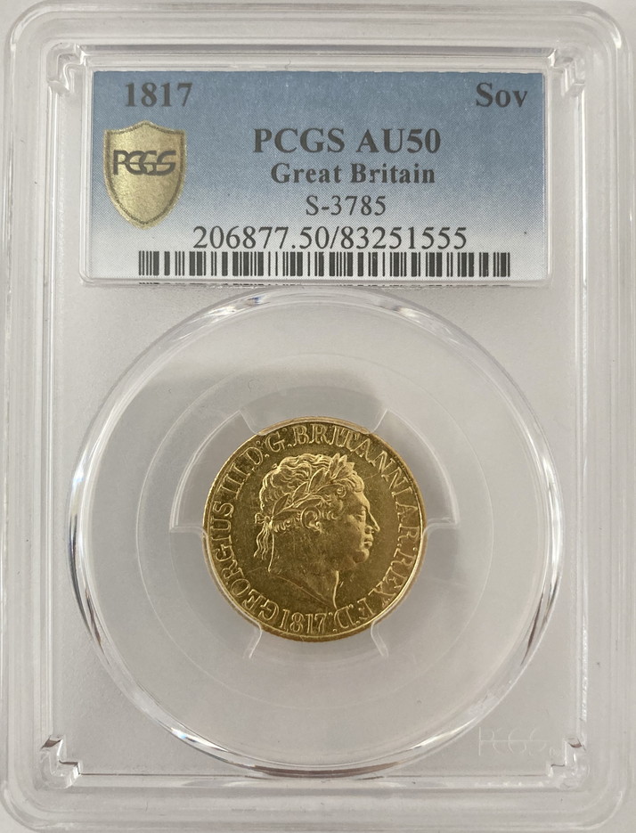 グレートブリテン ジョージ3世1817年ソブリン金貨PCGS社-AU50