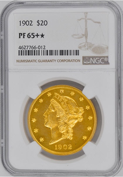 アンティークコイン　アメリカ　20ドルプルーフ金貨リバティヘッド1902 $20 Liberty Head Double Eagle PF65+スターNGC