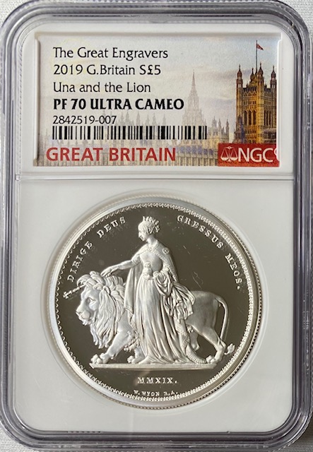 【動画あり】グレートブリテン2019年ウナとライオンプルーフ2オンス5ポンド銀貨NGC社PF70UCAM