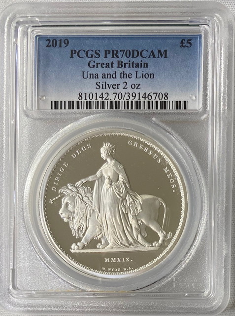 グレートブリテン2019年ウナとライオンプルーフ2オンス5ポンド銀貨PCGS社PR70DCAM-39146708