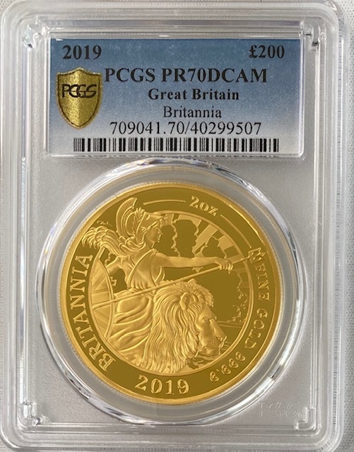 【動画あり】グレートブリテン 2019年 エリザベス2世 200ポンドプルーフ ブリタニア金貨 PCGS-PR70DCAM