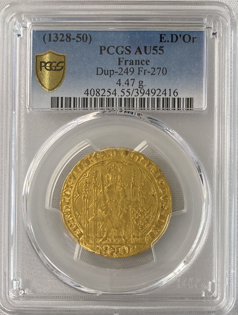 フランス1328-50年フィリップ6世エキュドール金貨PCGS-AU55