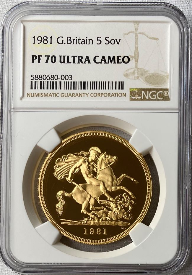 【動画あり】グレートブリテン 1981年 エリザベスII世 5ポンド金貨 NGC-PF70UCAM