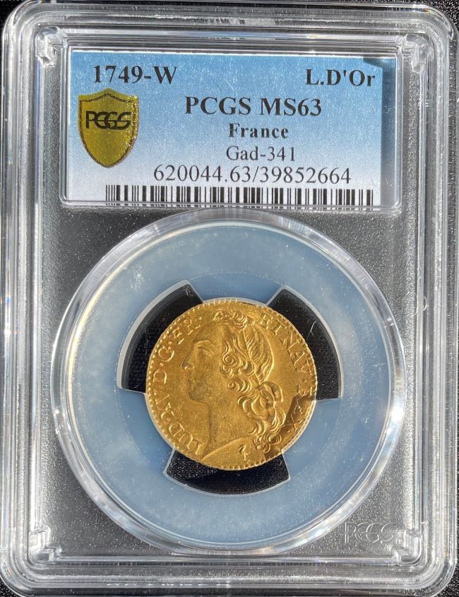 フランス 1749年 ルイドール金貨 ルイ15世 gold Louis d'or 1749-W PCGS MS63