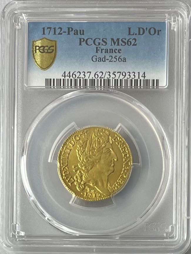 【動画あり】フランス 1712年 ルイ14世 ルイドール金貨1712-Pau PCGS MS62