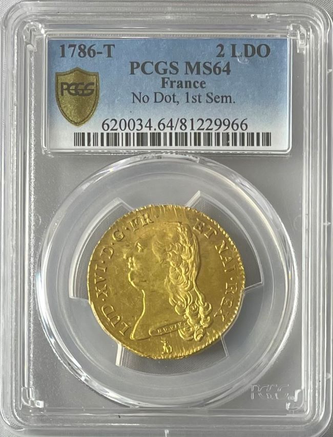フランス 2ルイドール金貨 Louis XVI gold 2 Louis d'or 1786-T MS64 PCGS