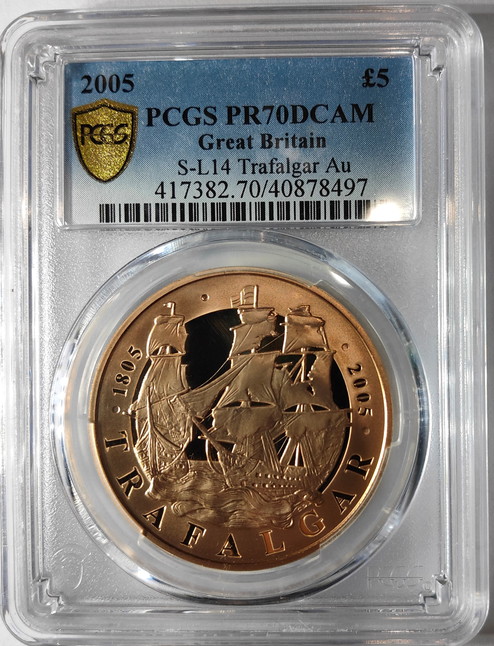 グレートブリテン2005年5ポンドプルーフ金貨トラファルガーPCGS