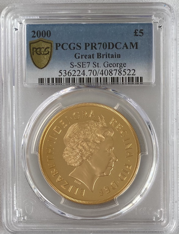 【動画あり】グレートブリテン2000年エリザベス5ポンドプルーフ金貨PCGS-PR70DCAM