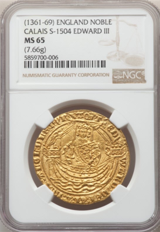グレートブリテン エドワード3世(1361-1369)ノーブル金貨NGC-MS65