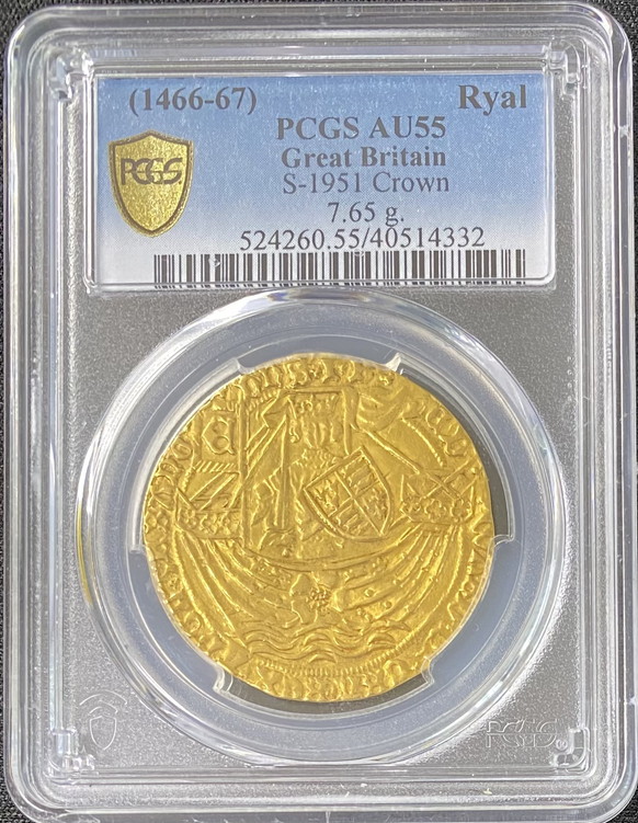 グレートブリテン エドワード4世(1466-1467)ローズノーブル金貨PCGS-AU55