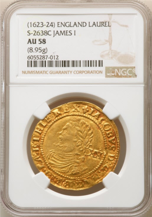 アンティークコイン-グレートブリテン-ジェームズ1世 ゴールドローレル ND (1623-1624)NGC-AU58