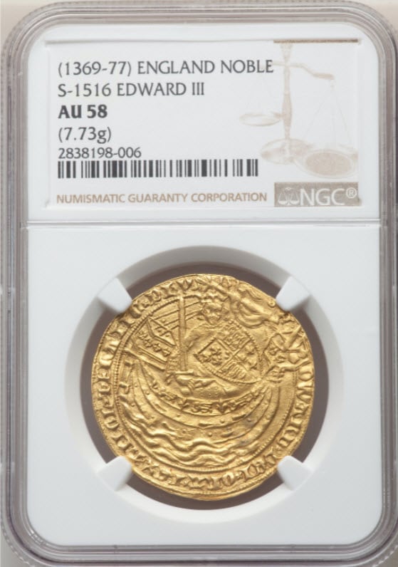 【動画あり】グレートブリテン エドワード3世(1369-1377)　ノーブル金貨NGC-AU58