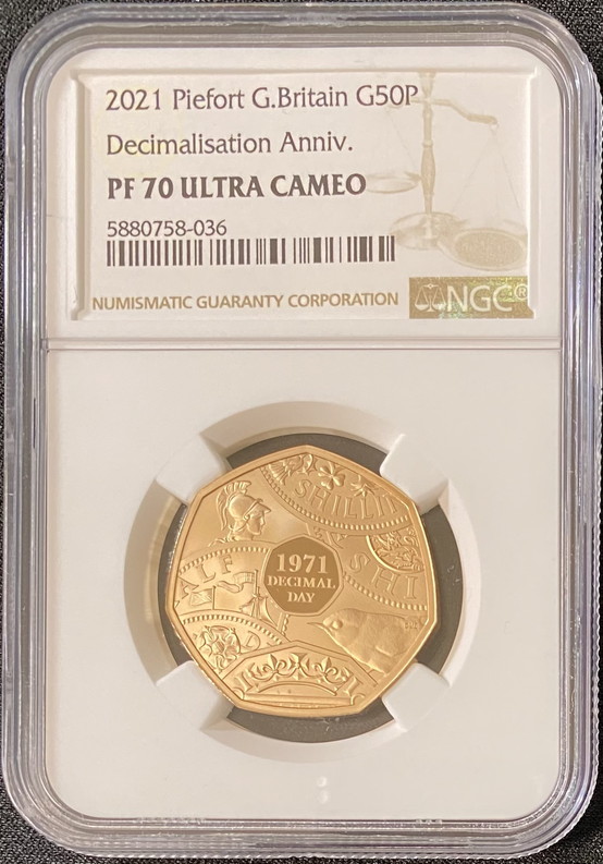 グレートブリテン2021年50ペンスプルーフピエフォー金貨NGC-PF70UCAMオリジナル箱付き