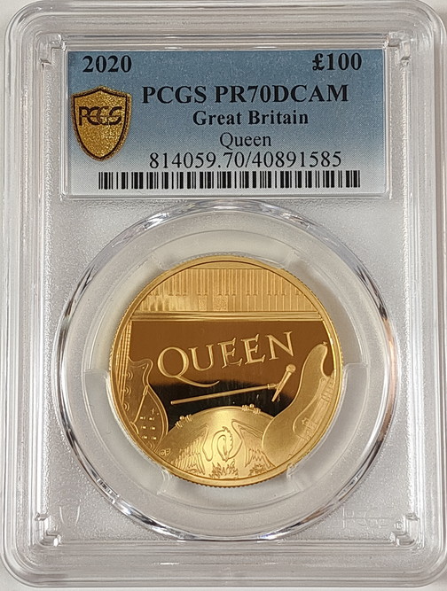 グレートブリテン 2020年 音楽の伝説シリーズ クイーン1オンス 100ポンドプルーフ金貨 PCGS-PR70DCAM箱付き