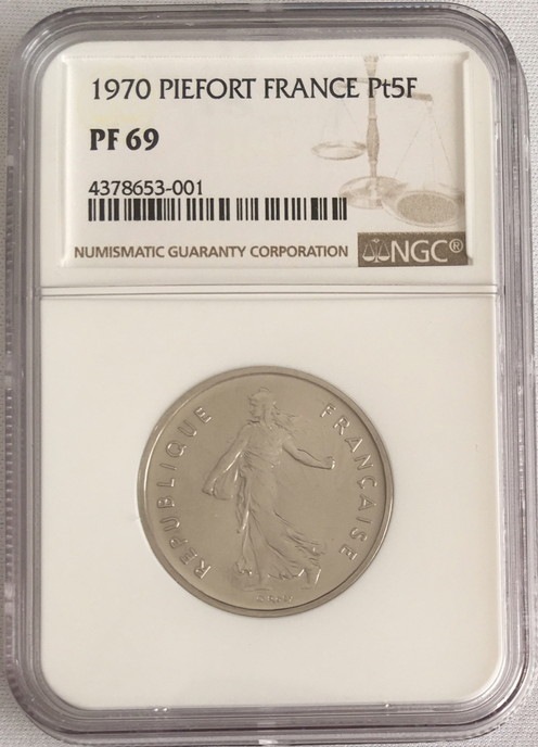 【動画あり】1970年フランス試鋳貨プラチナ貨5フランNGC-PF69