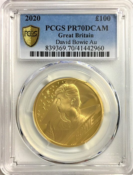 グレートブリテン 2020年 デヴィッド・ボウイ100ポンドプルーフ純金金貨PCGS-PR70DCAMオリジナル箱付き