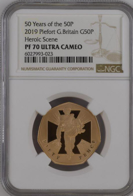 グレートブリテン 2019年ビクトリア十字章賞の英雄たち50ペンス ゴールドプルーフ ピエフォーNGC-PF70UCAM