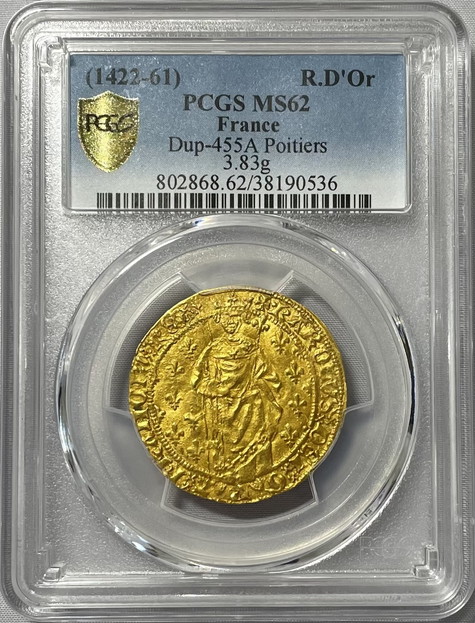 【動画あり】アンティークコイン フランス シャルル7世 (1422-1461年) ロイヤルドール MS62 PCGS