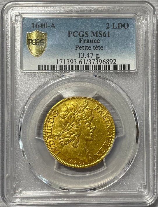 【動画あり】フランス 1640年 ルイ13世2ルイドール金貨 1640A PCGS-MS61