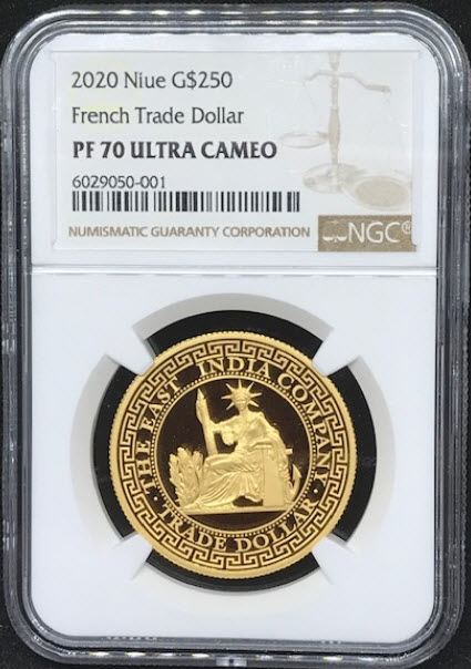 ニウエ 2020年 ゴールドフランス貿易ダラー 250ドルプルーフ金貨 NGC-PF70UCAM 箱付き