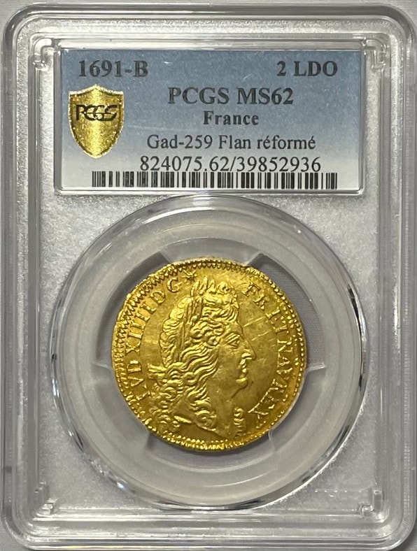 【動画あり】フランス 1691-B年 ルイ14世2ルイドール金貨PCGS-MS62