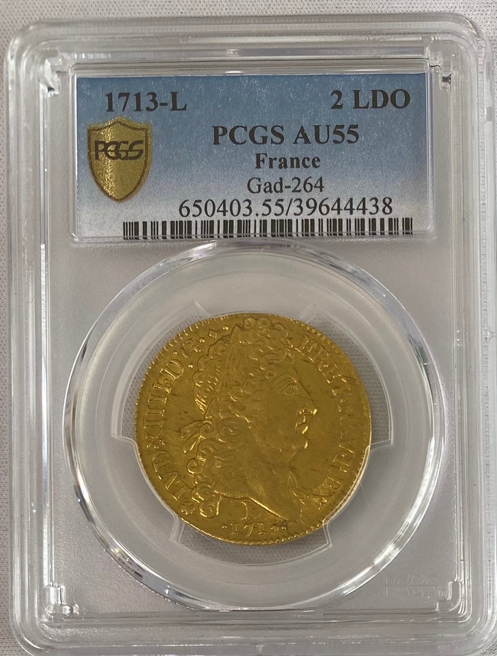 フランス ルイ14世 1713-L ダブルルイドール金貨 PCGS-AU55