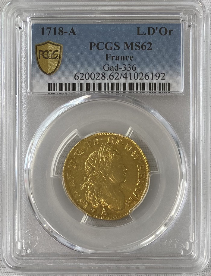 【動画あり】フランス ルイ15世 1718-A パリ ルイドール金貨 PCGS-MS62